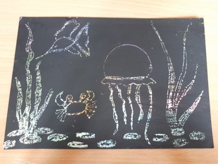 Жар птица в технике граттаж