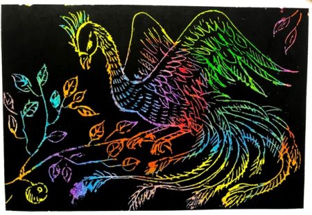 Кот в технике граттаж