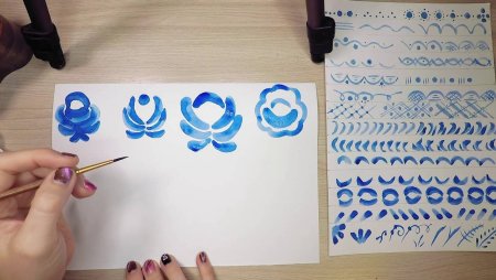 Этапы росписи тарелки Гжель