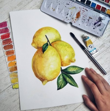 Фрукты акварельными маркерами