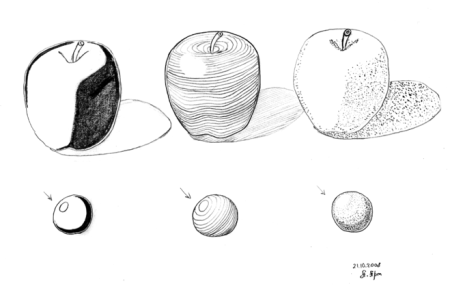Этапы рисования яблока карандашом