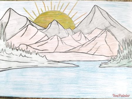 Горы карандашом поэтапно