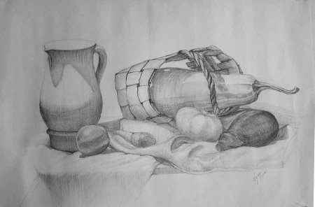 Тематический натюрморт карандашом