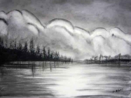 Пейзаж углём вода