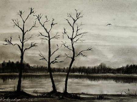 Осенний пейзаж в графике