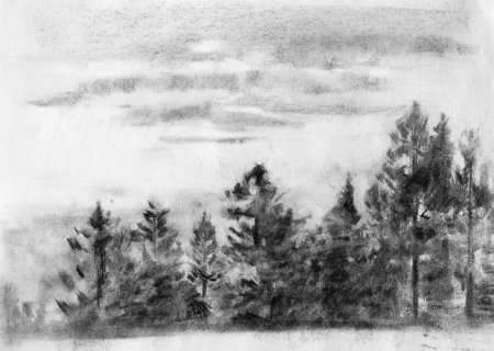 Пейзаж угольным карандашом