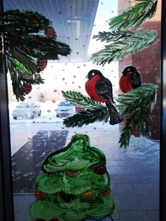 Гуашь на стекле новый год