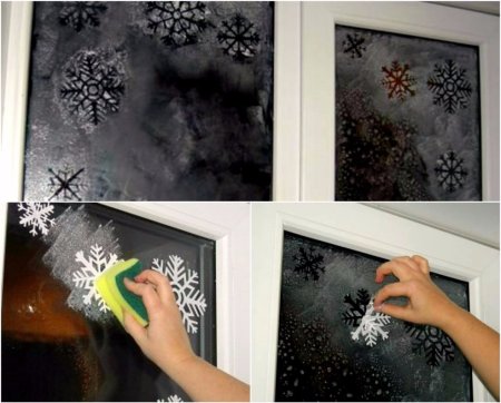 Украшение окон к новому году красками