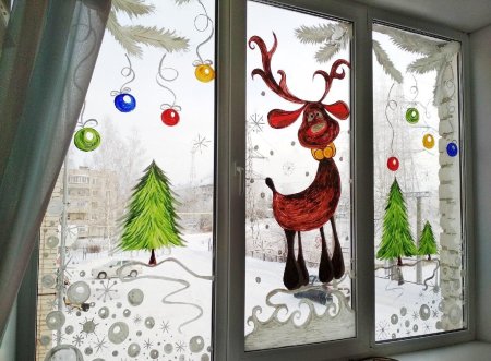 Украсить окна к новому году