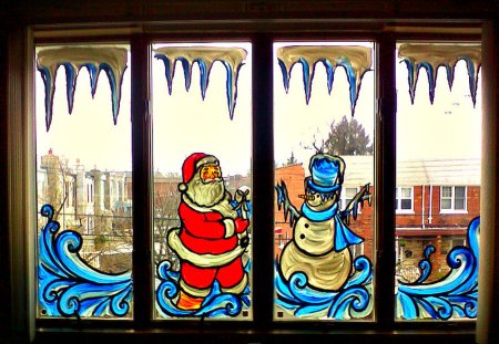 Лёгкие рисунки на окнах гуашью