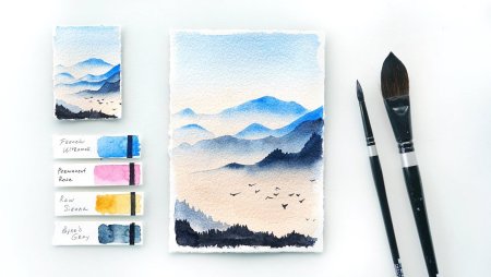 Горы легко акварелью для начинающих