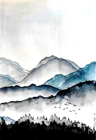 Рисование акварелью горы