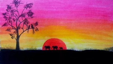 Закат на море акварелью