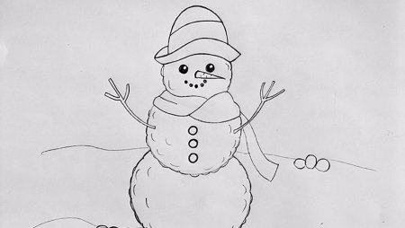 Снеговик карандашом для срисовки