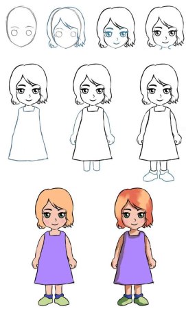 Девочка рисунок пошагово