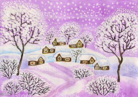 Зимний пейзаж рисунок гуашью