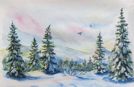 Мастер класс зимний пейзаж гуашью
