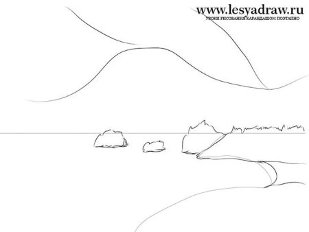 Море поэтапное рисование карандашом