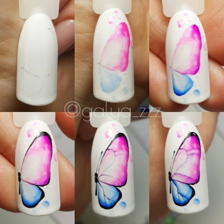 Цветы акварелью на ногтях