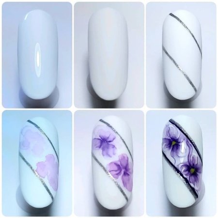 Цветы акварелью на ногтях