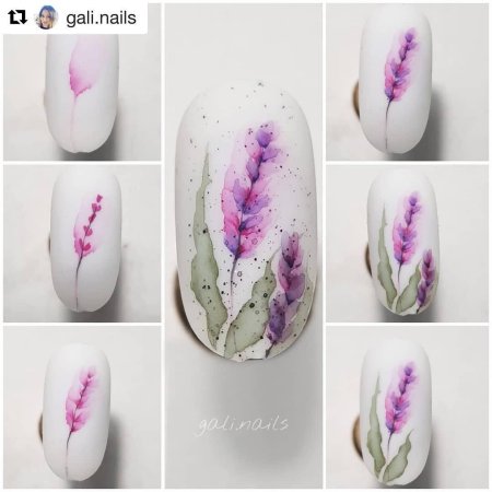 Цветы на ногтях акварельными красками