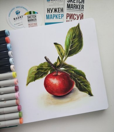 Яблоко маркерами скеченк