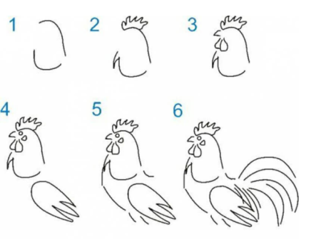 Как нарисовать петуха карандашом поэтапно для детей 5 лет