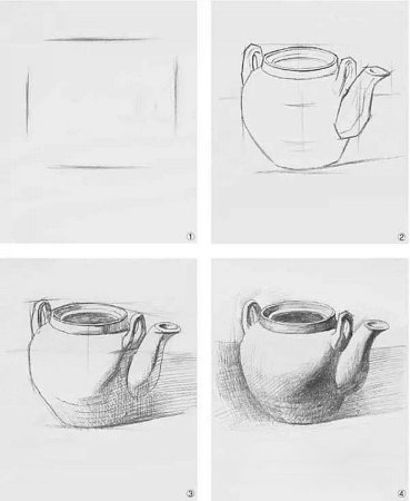 Поэтапный рисунок натюрморта карандашом