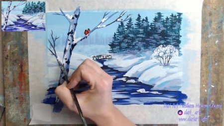 Этапы рисования пейзажа гуашью