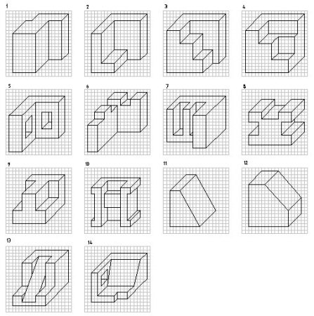 Объемные фигуры по клеточкам