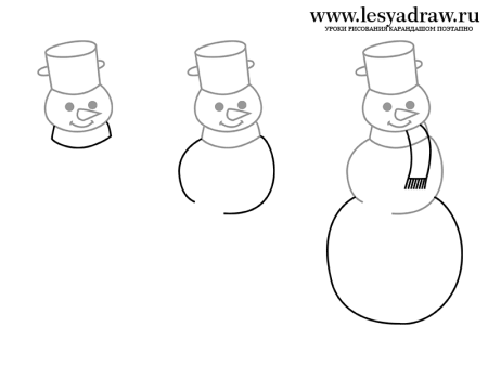 Поэтапный рисунок снеговика