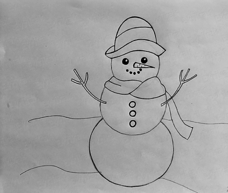 Снеговик рисунок карандашом