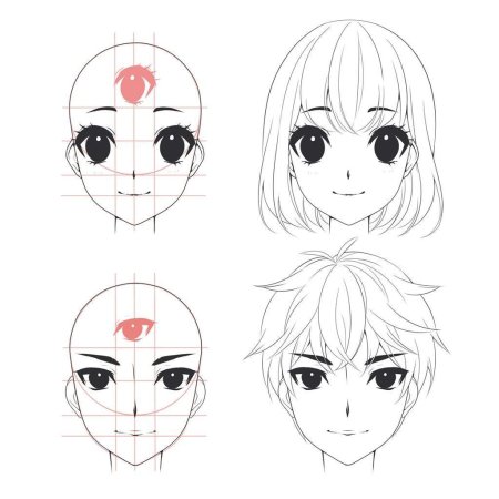 Схема рисования лица аниме