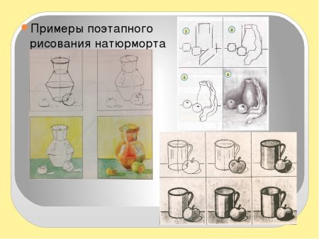 Этапы выполнения рисунка натюрморта