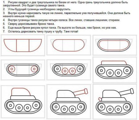 Схема рисования танка для дошкольников 5-6 лет