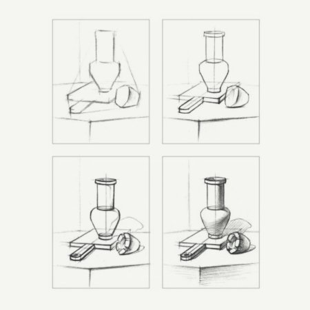 Поэтапное рисование натюрморта карандашом