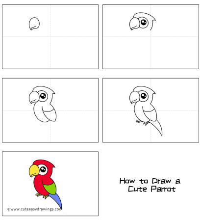 Поэтапное рисование попугая для детей