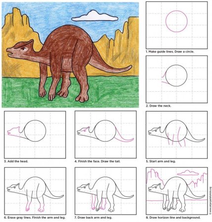 Как нарисовать динозавра поэтапно