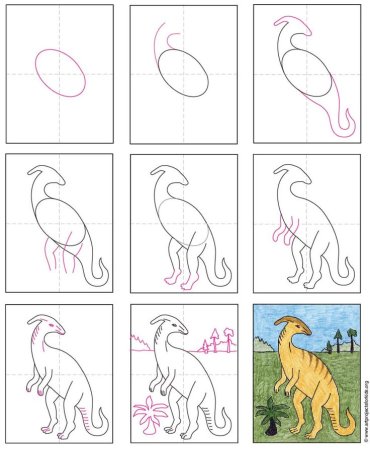 Поэтапное рисование динозавра