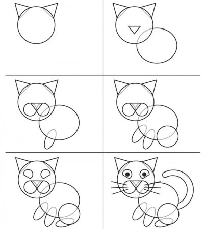 Схема рисования котенка для детей