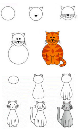 Схема рисования кошки для детей
