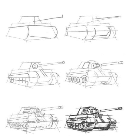 Танк спереди рисунок поэтапно