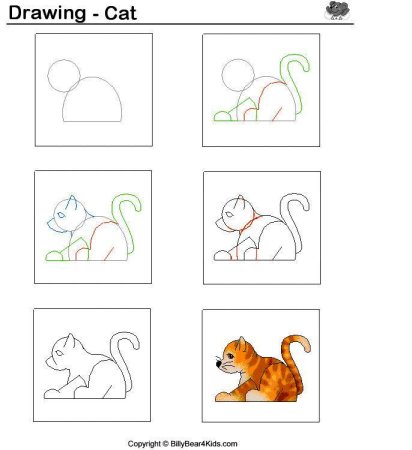 Этапы рисования кота для детей