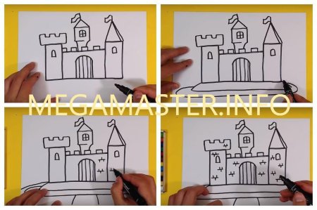 Поэтапное рисование замка для детей