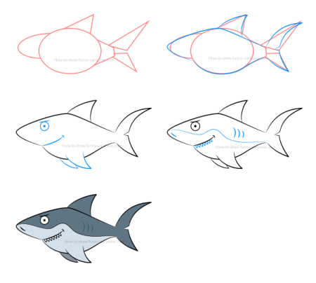 Поэтапное рисование акулы