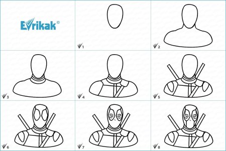 Рисунок Дэдпула карандашом поэтапно