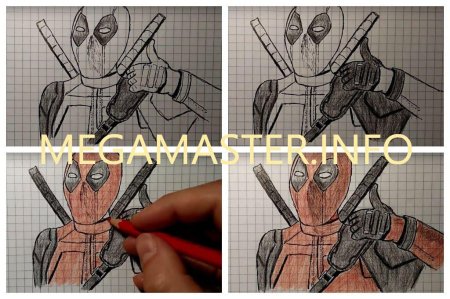 Рисунок Дэдпула карандашом по клеточкам