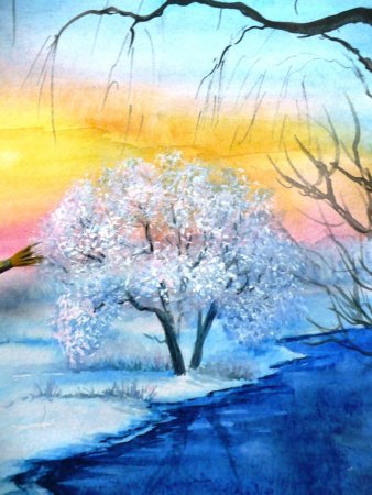 Этапы рисования зимнего пейзажа