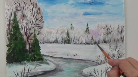 Рисунок зима красками