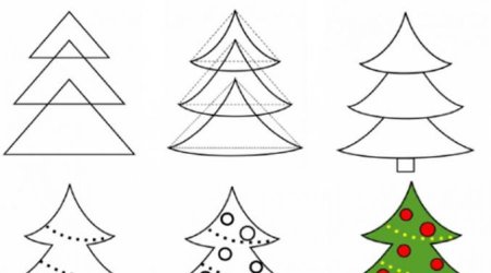 Последовательность рисования елки для детей